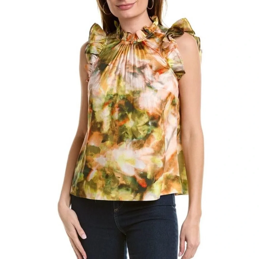 Marie Oliver Emma Top Garden Print Sz L Silk Blend